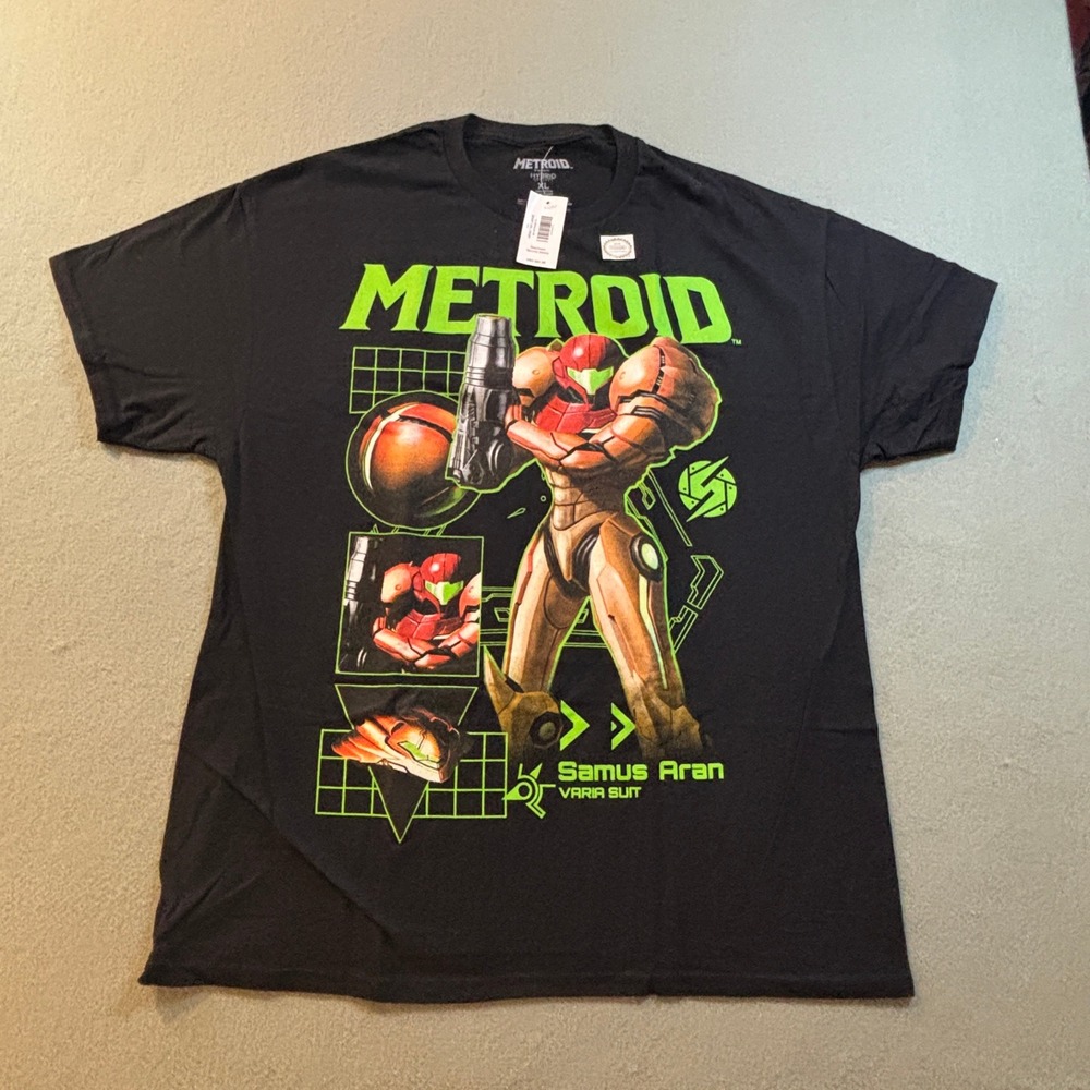 Metroid Samus Aran Varia Suit T Shirt Mens XL Black Nintendo Gamer NES NWT